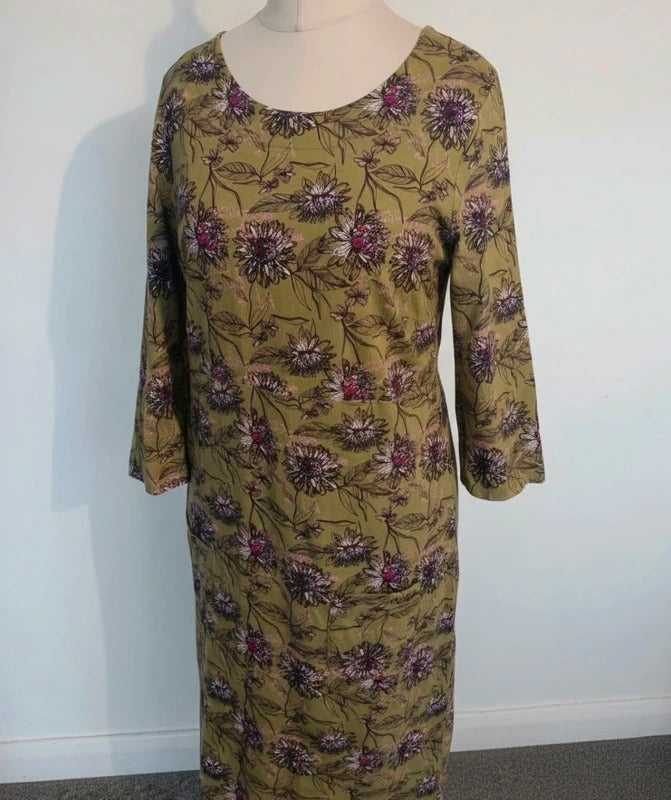 Weird Fish Green Pink & Black Floral Midi Dress Size 14