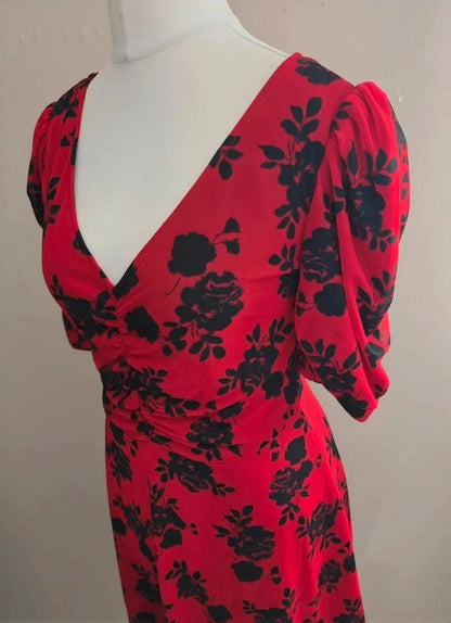 Collusion Red & Black Floral Ruched Mini Dress Size 12