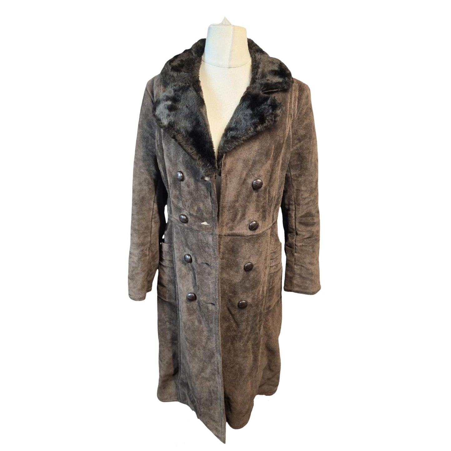 Vintage 1960s/1970s Leather & Suede Coat Brown Made in England Faux Fur Lined