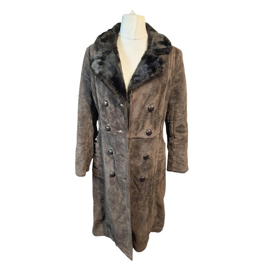 Vintage 1960s/1970s Leather & Suede Coat Brown Made in England Faux Fur Lined