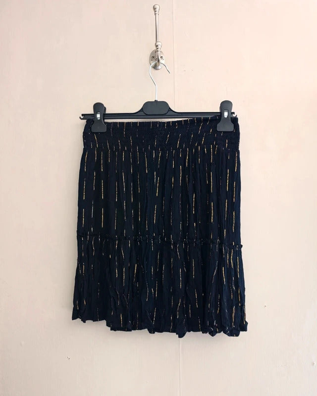 Matalan Black & Gold Glitter Stripe Flared Shirred Mini Skirt Size 8
