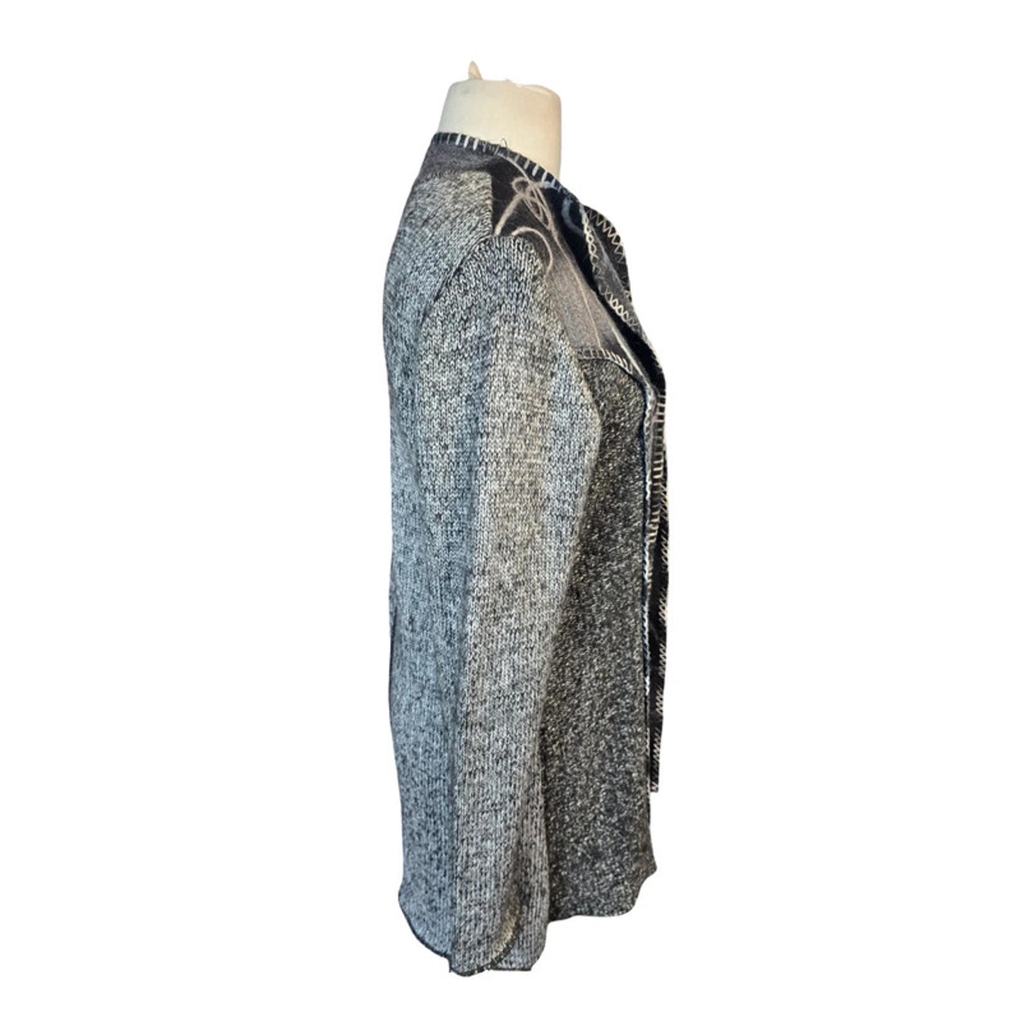 Klass Cardigan Grey Black Pattern Size 16 Open Front Causal