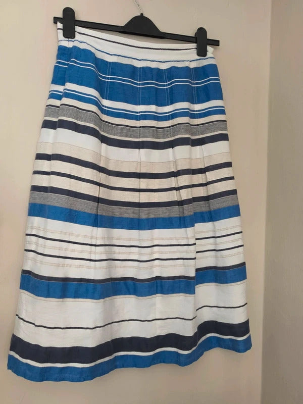 Country Casuals Women's Blue & White Striped Linen Blend Midi Skirt Size 10