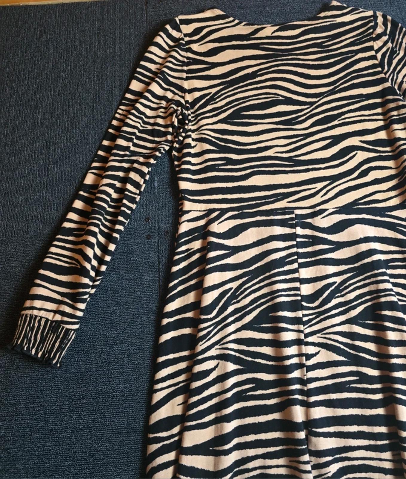 Dorothy Perkins Zebra Print Dress Brown Beige Size 16 Stretch Flared Hem