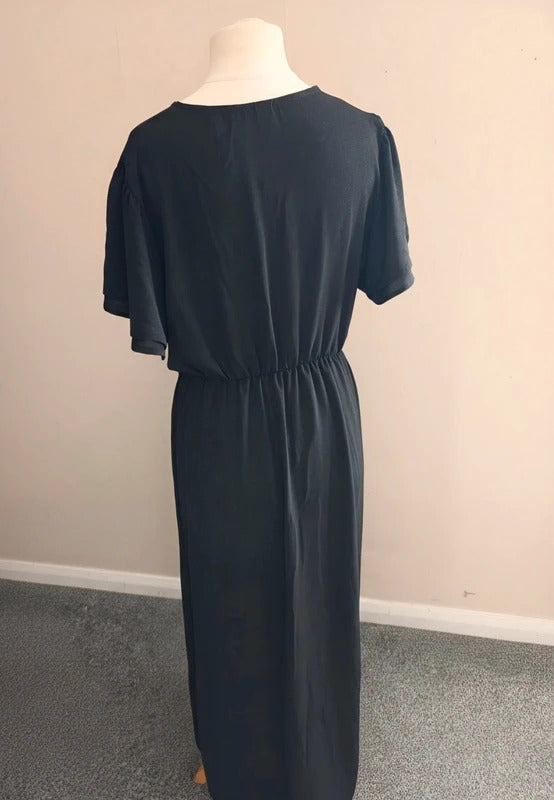 Shein Droimp Black V-Neck Wrap Short Sleeved Maxi Dress  XL Size 16