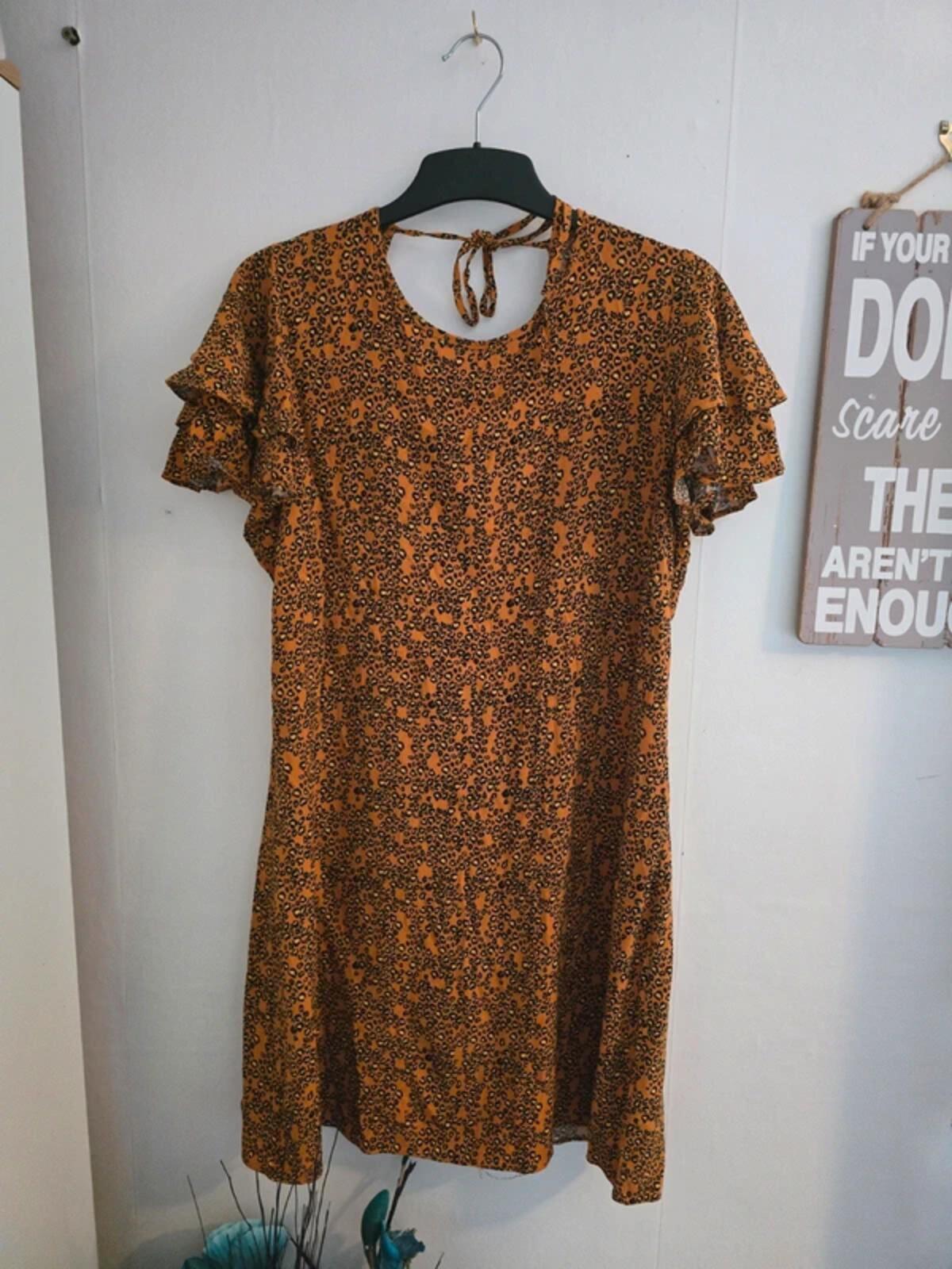 Matalan Orange Animal Print Frill-Sleeve Casual Dress Size 16