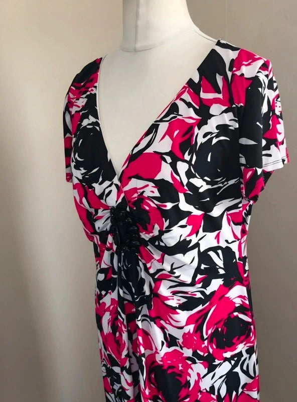 Ronni Nicole Pink, Black & White Bold Floral Gem-Detail Midi Dress Size 20
