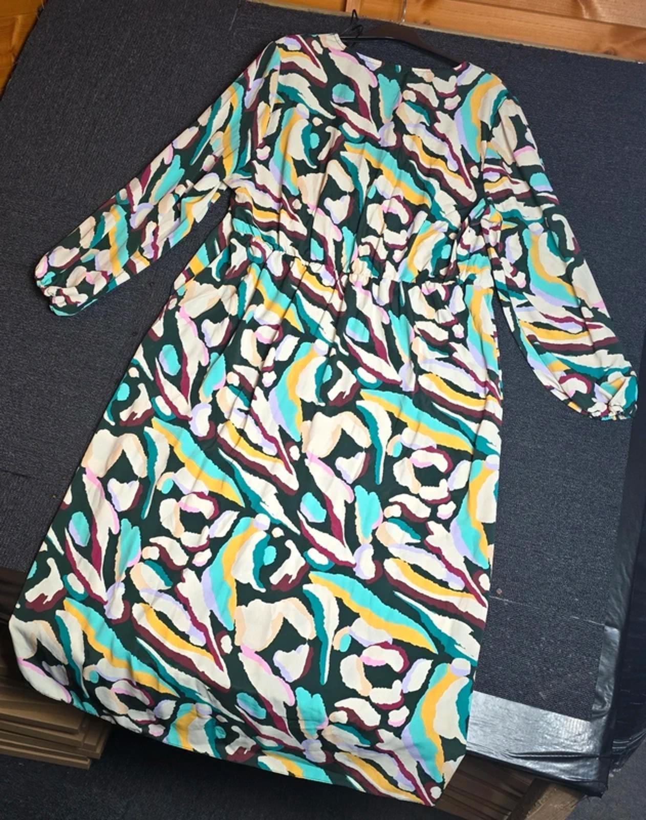 Tu Abstract Print Midi Dress Multicolour Size 22 Ruched Front Slit