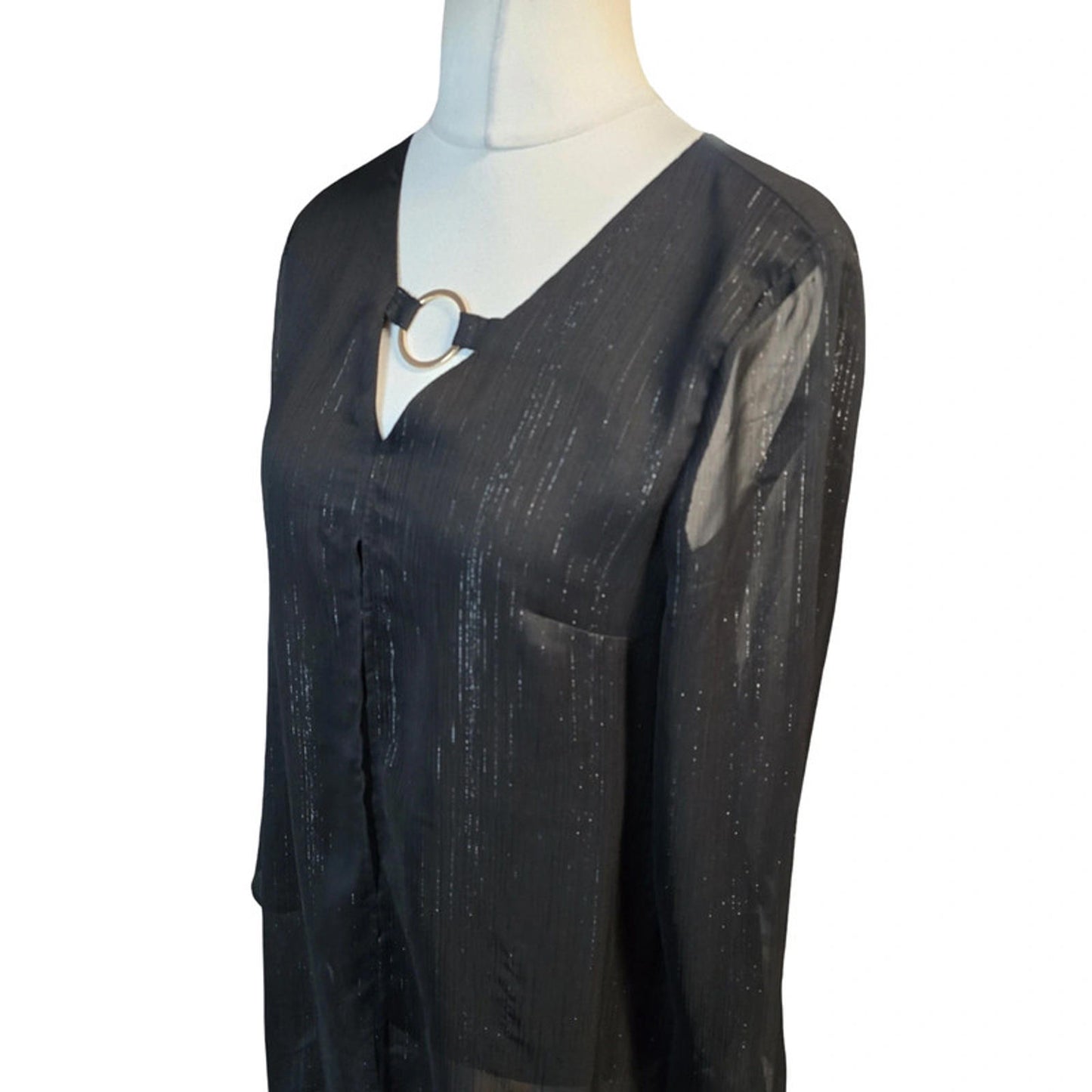 Julien Macdonald Sheer Overlay Dress Black Size 8 V-Neck Causal