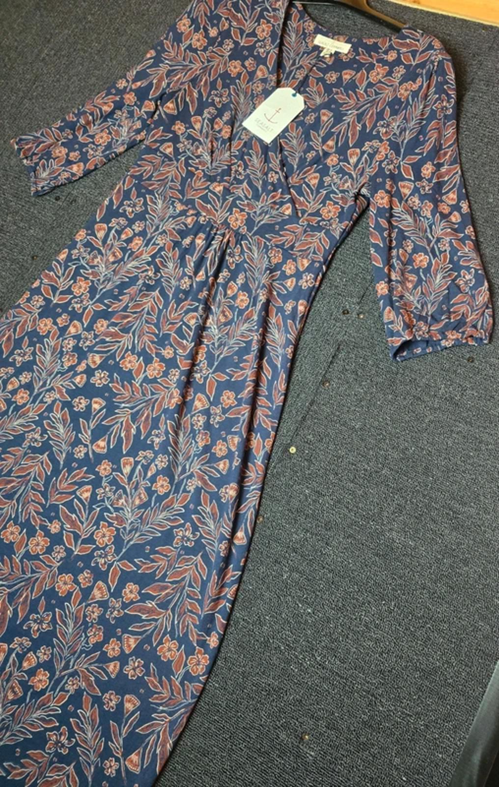 Seasalt Cornwall navy & brown floral midi dress NWT size 10