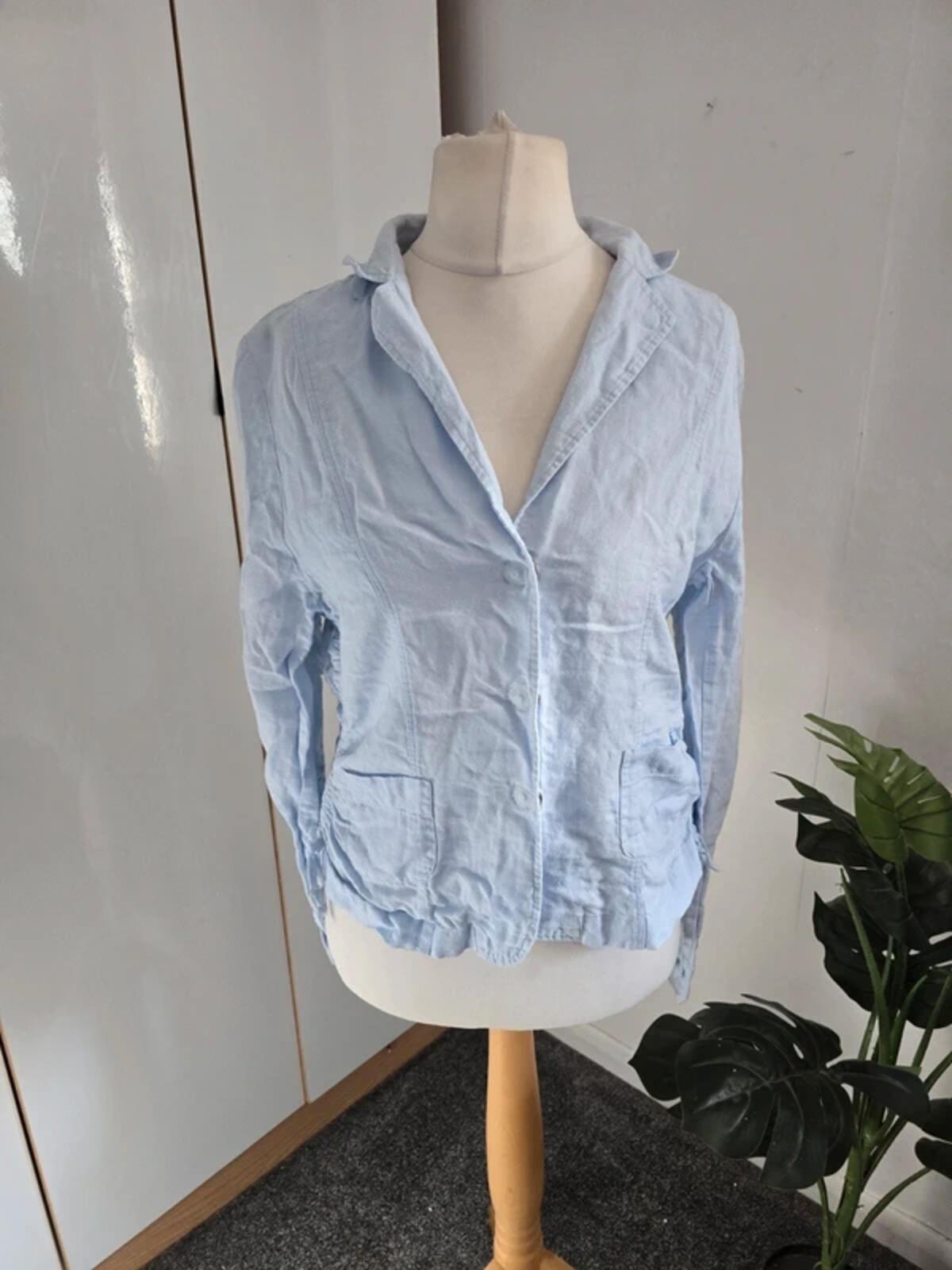 Nadine H Lightweight Light Blue Linen Blazer Size 10