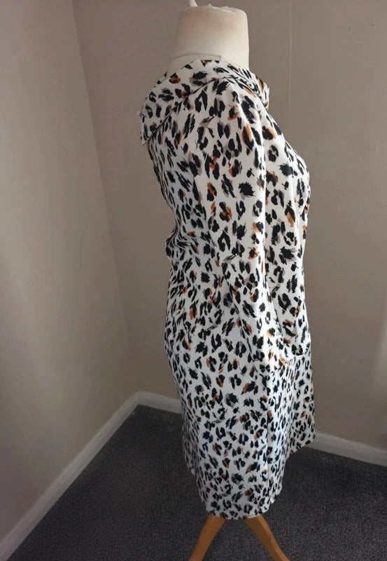 Tu Animal Print Midi Dress – UK Size 12 – White, Black & Brown – Smart Casual