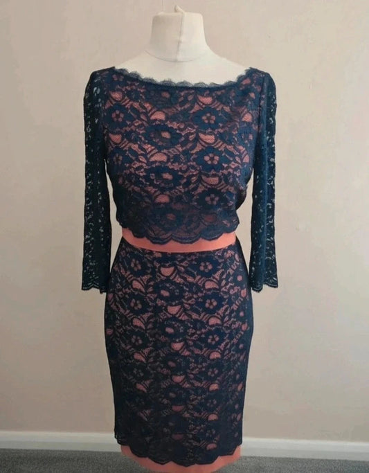 Boden New with Tags Navy Lace Nude Lining Sheer 3/4 Sleeve A-Line Dress Size 10