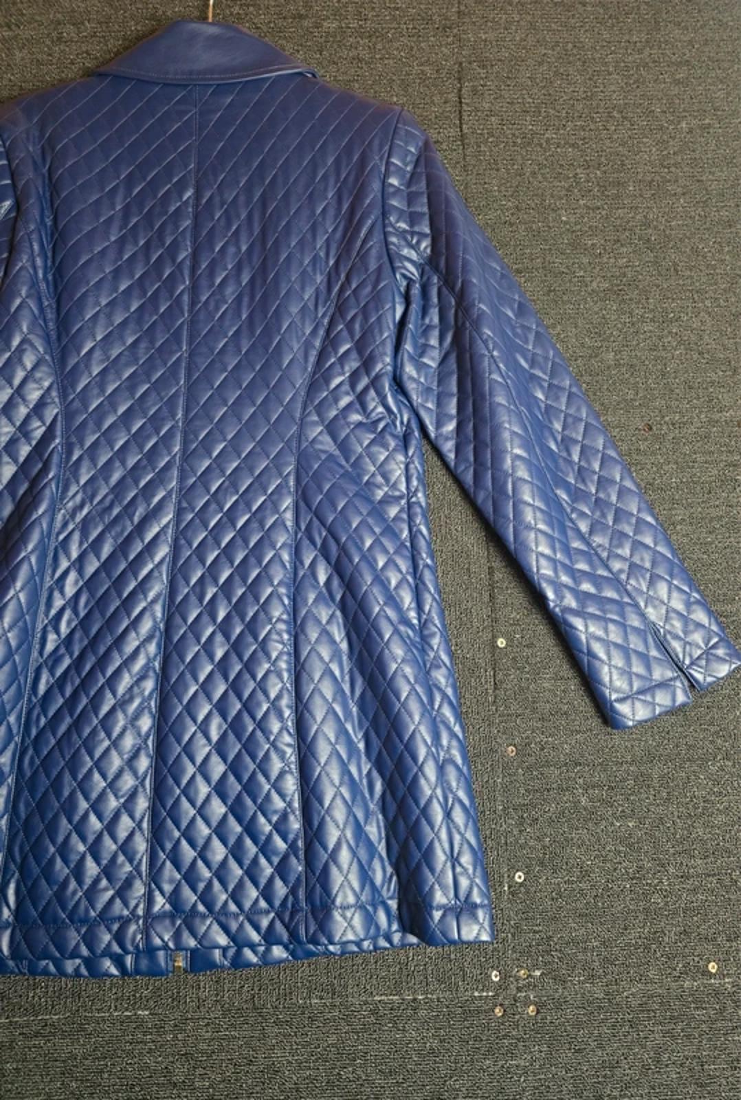 Dennis Basso Quilted Faux Leather Jacket Blue S Size 8/10 Mid Length Zip Up