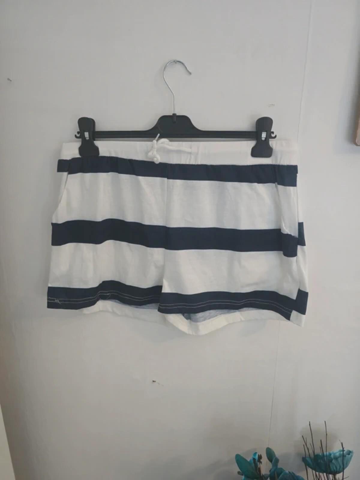 Navy & White Striped High Waisted Mini Shorts Fits Size 16-18