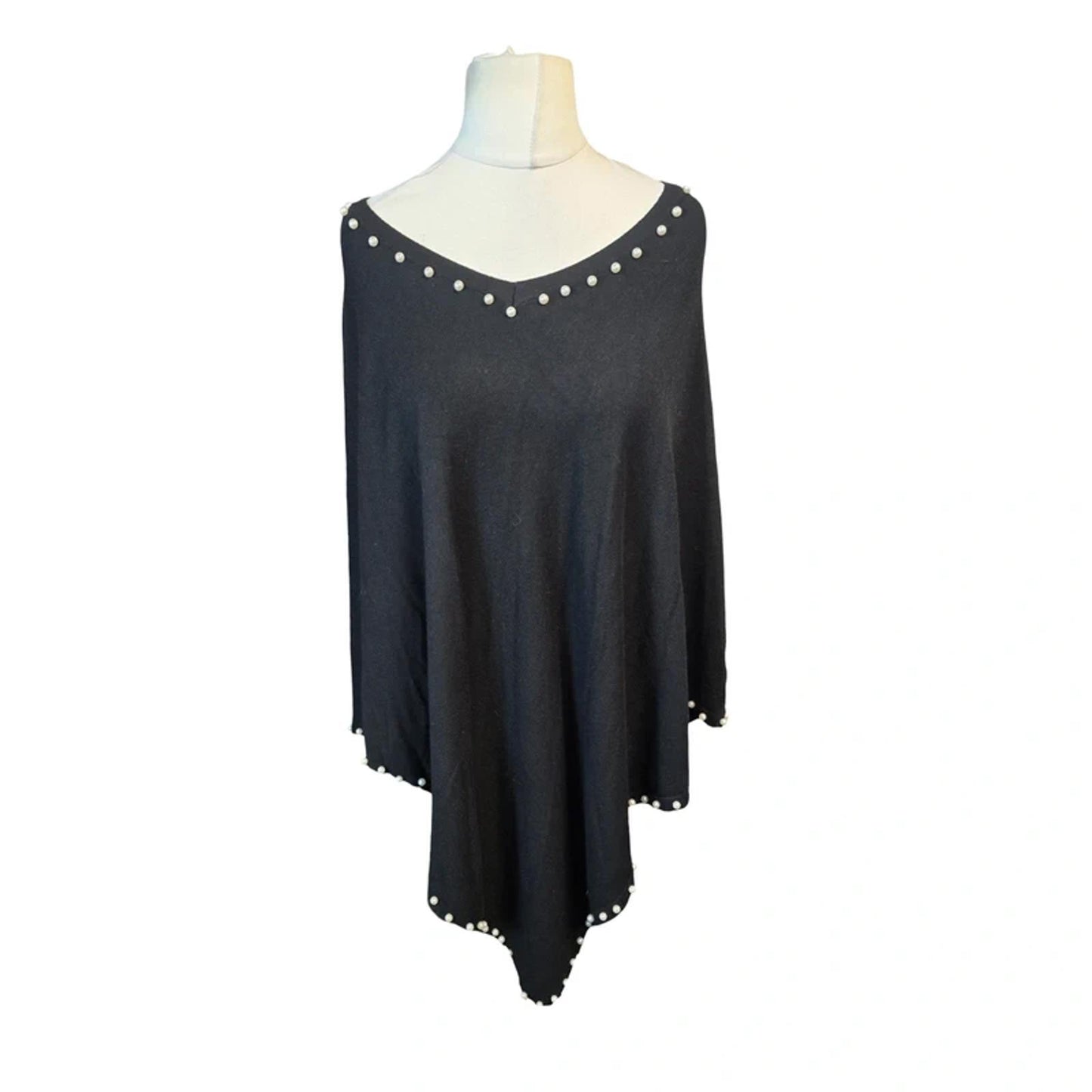 Frank Usher Poncho Black Size 16–22 Pearl Detail / Layering