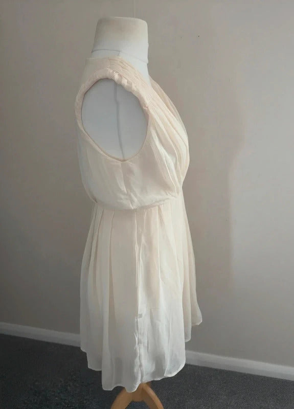 Sweewe Cream Pleated Sleeveless Mini Wrap Dress S/M (Size 8-10) NWT