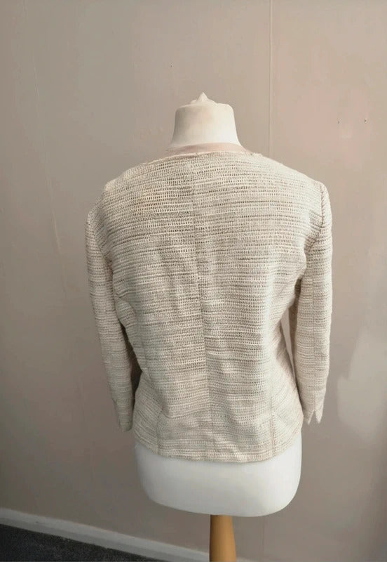 Gerry Weber Beige Collarless Textured Tweed Blazer Jacket (Fits UK Size 12)