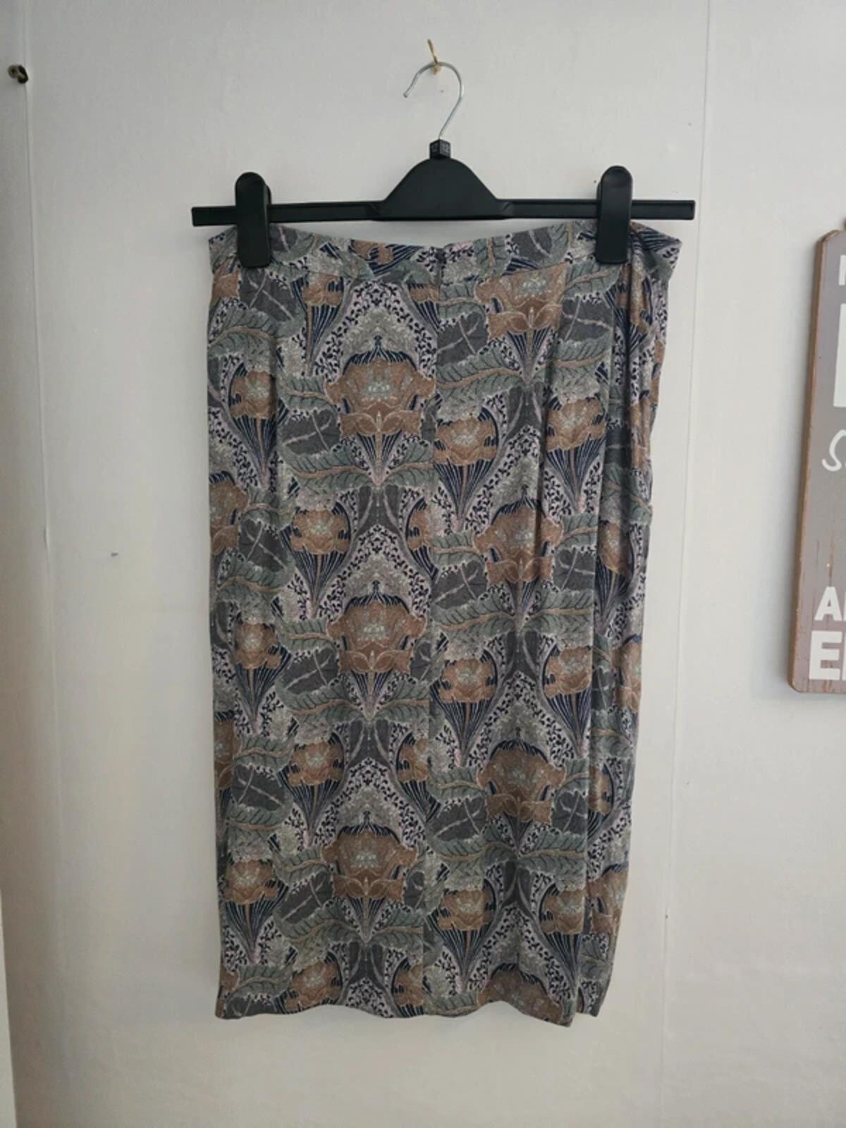 Laura Ashley Green & Grey Art Nouveau Floral Lined Midi Skirt Size 12