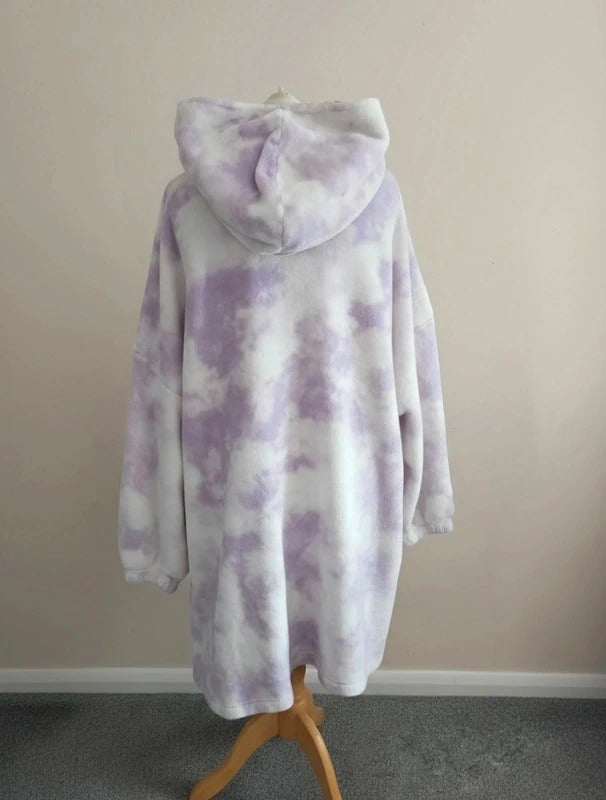 F&F Women's Lilac & White Tie-Dye Hooded Fleece Jumper One Size