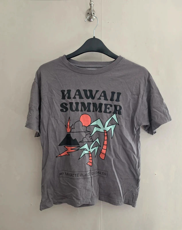 Zara Boys Grey Hawaii Summer Slogan Graphic Relaxed Fit T-Shirt Age 8 Years