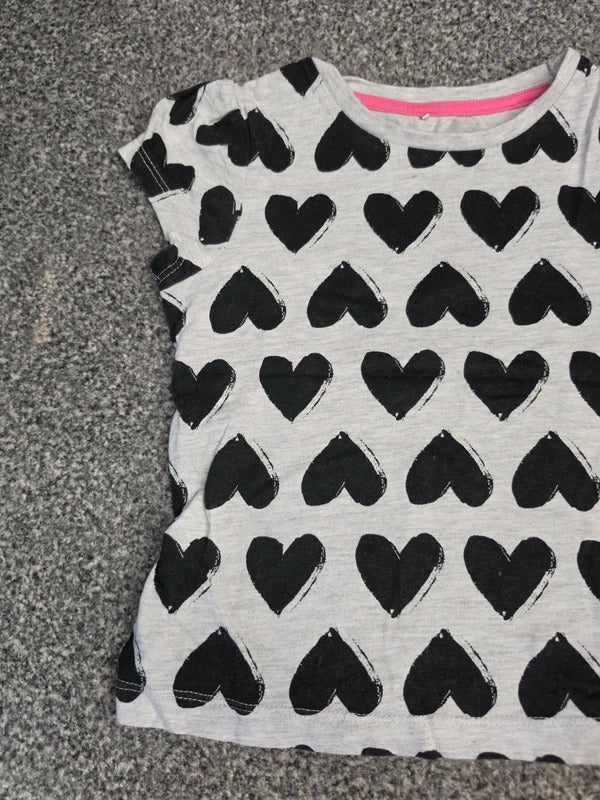 George Girls Light Grey Marl & Black All-Over Heart Print T-Shirt Age 2-3 Years
