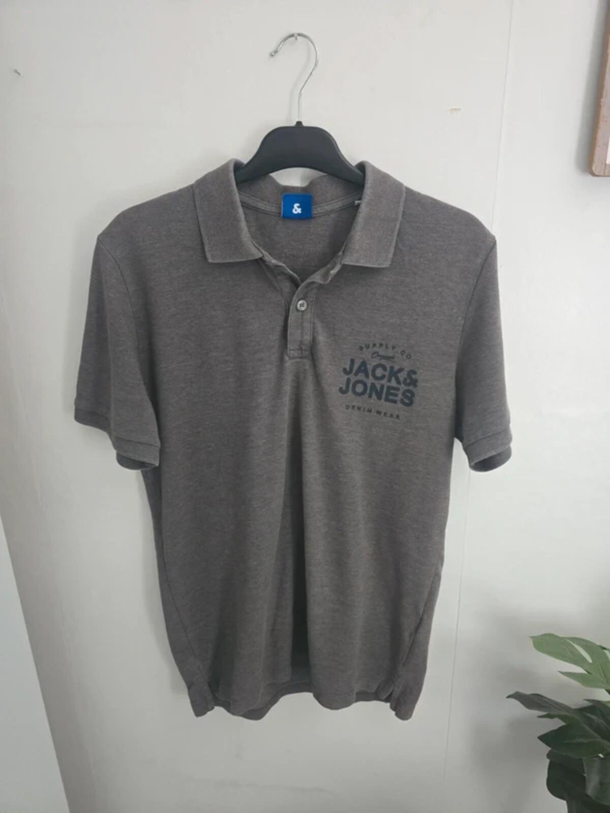Jack & Jones Mens Grey Marl Polo Shirt Size M