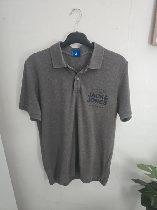 Jack & Jones Mens Grey Marl Polo Shirt Size M
