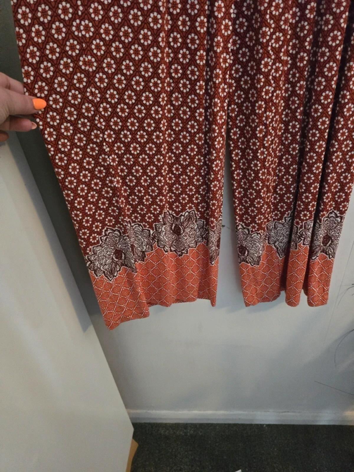 Next Orange & White Patterned Wide Leg Trousers Size 10 Regular NWT Lightweight