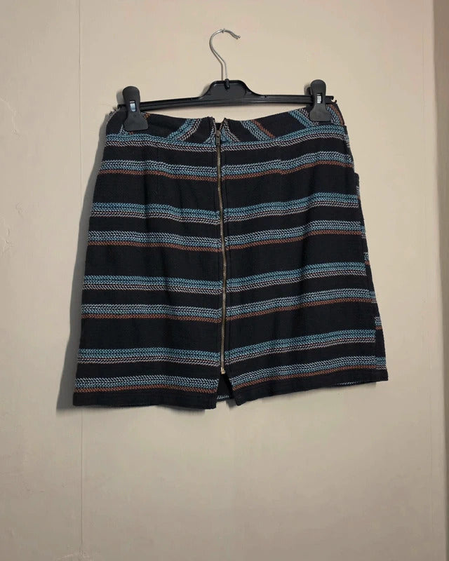 Matalan Women's Black Green & Orange Striped Mini Skirt Size 10