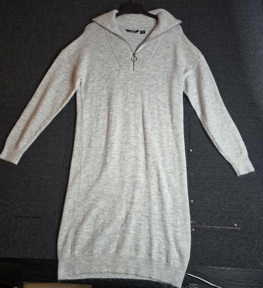 Golddigga Jumperdress Grey Size 12 Knitted 1/4 Zip Midi