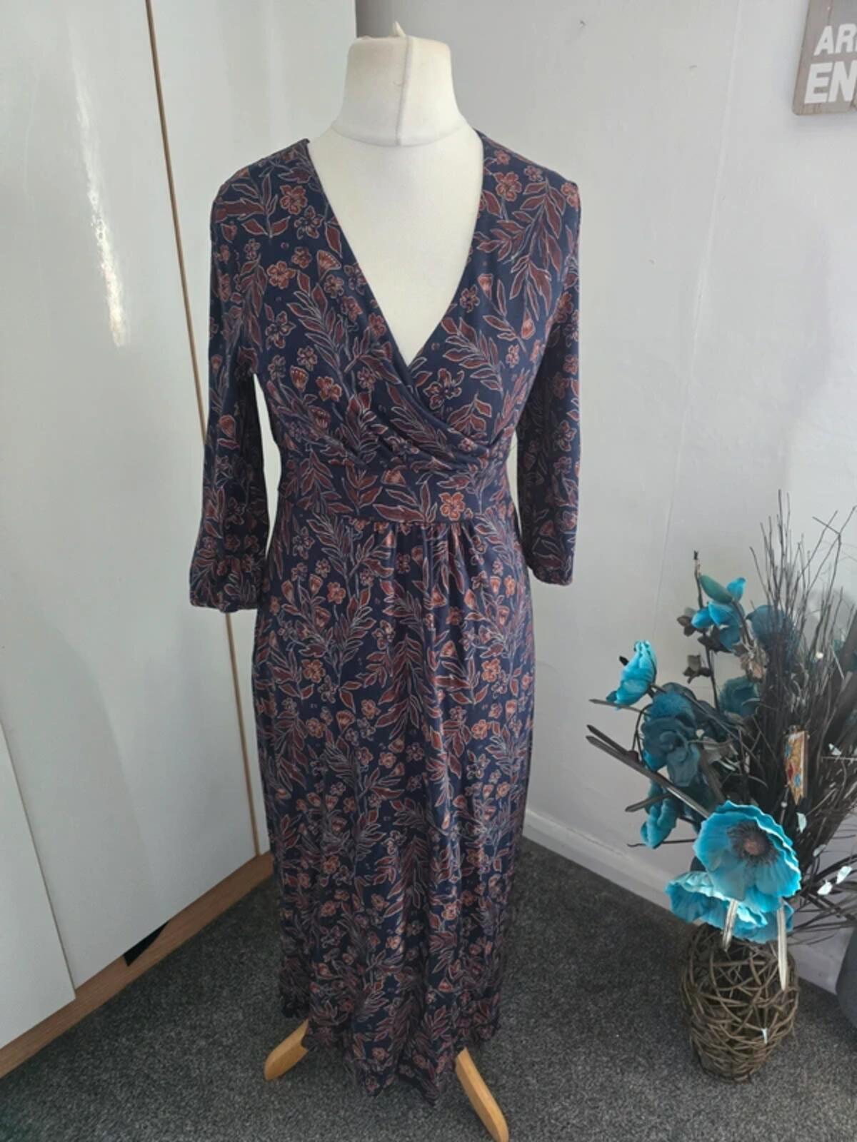 NWT Seasalt Cornwall Navy & Brown Floral Midi Dress Size 10