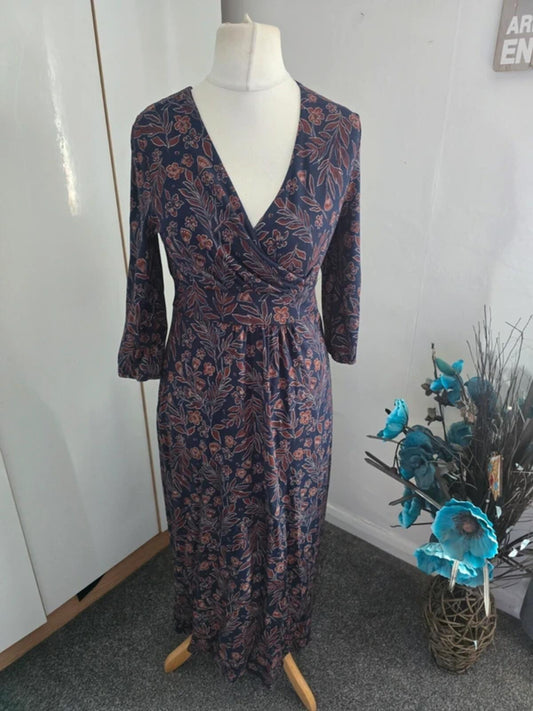 NWT Seasalt Cornwall Navy & Brown Floral Midi Dress Size 10