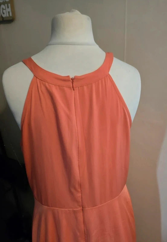 Matalan Coral Orange Gem Strap Pleated Lined Flared Maxi Dress Size 16
