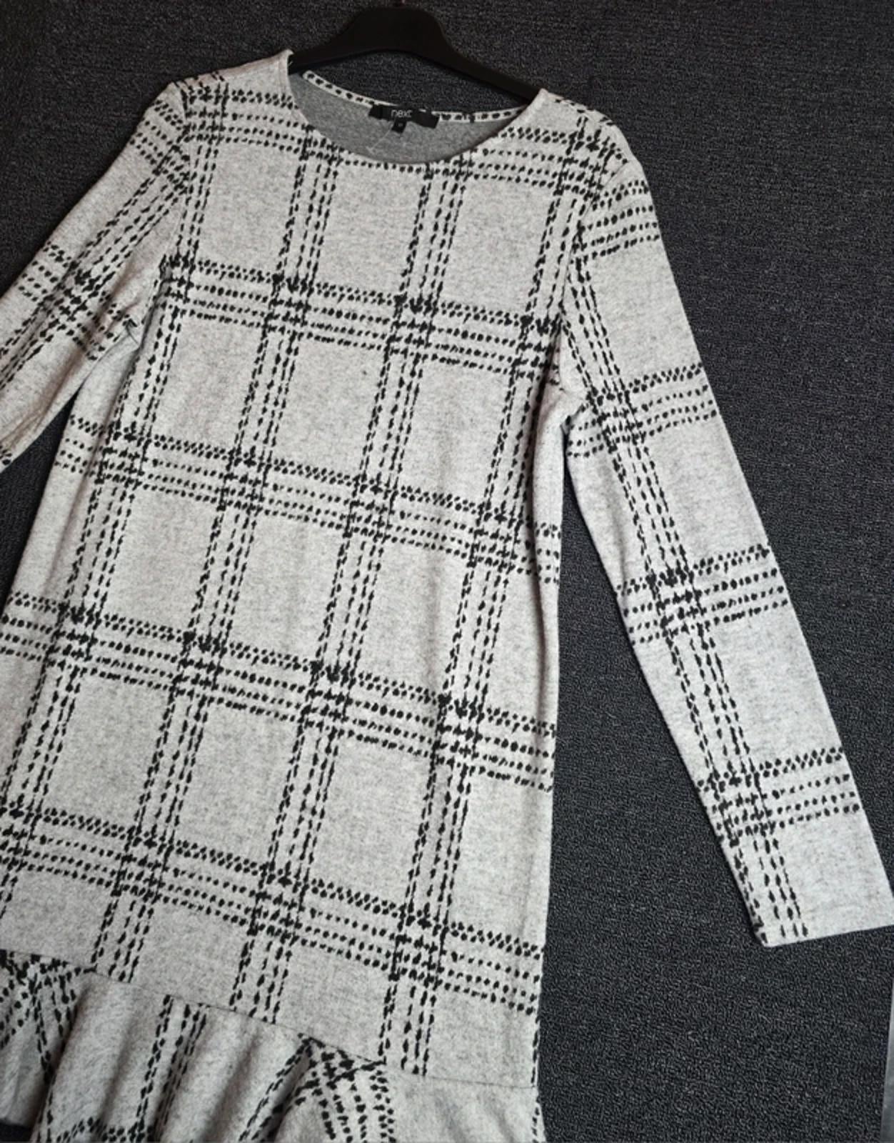 Next Dress Grey Black Check Size 12 Knee Length Work