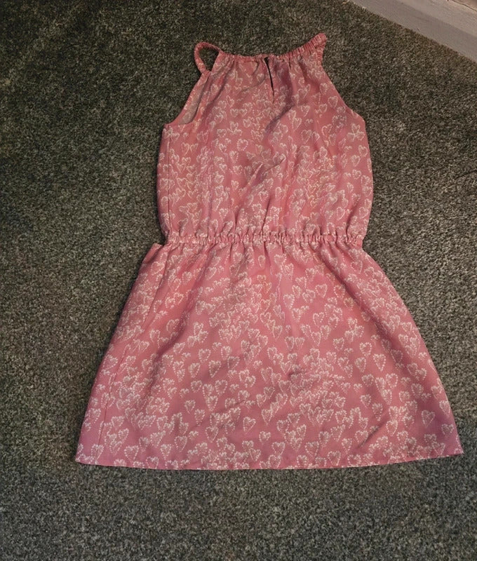 Next Girls Pink & White Heart Print Sleeveless Elastic Waist Summer Dress Size 6 Years