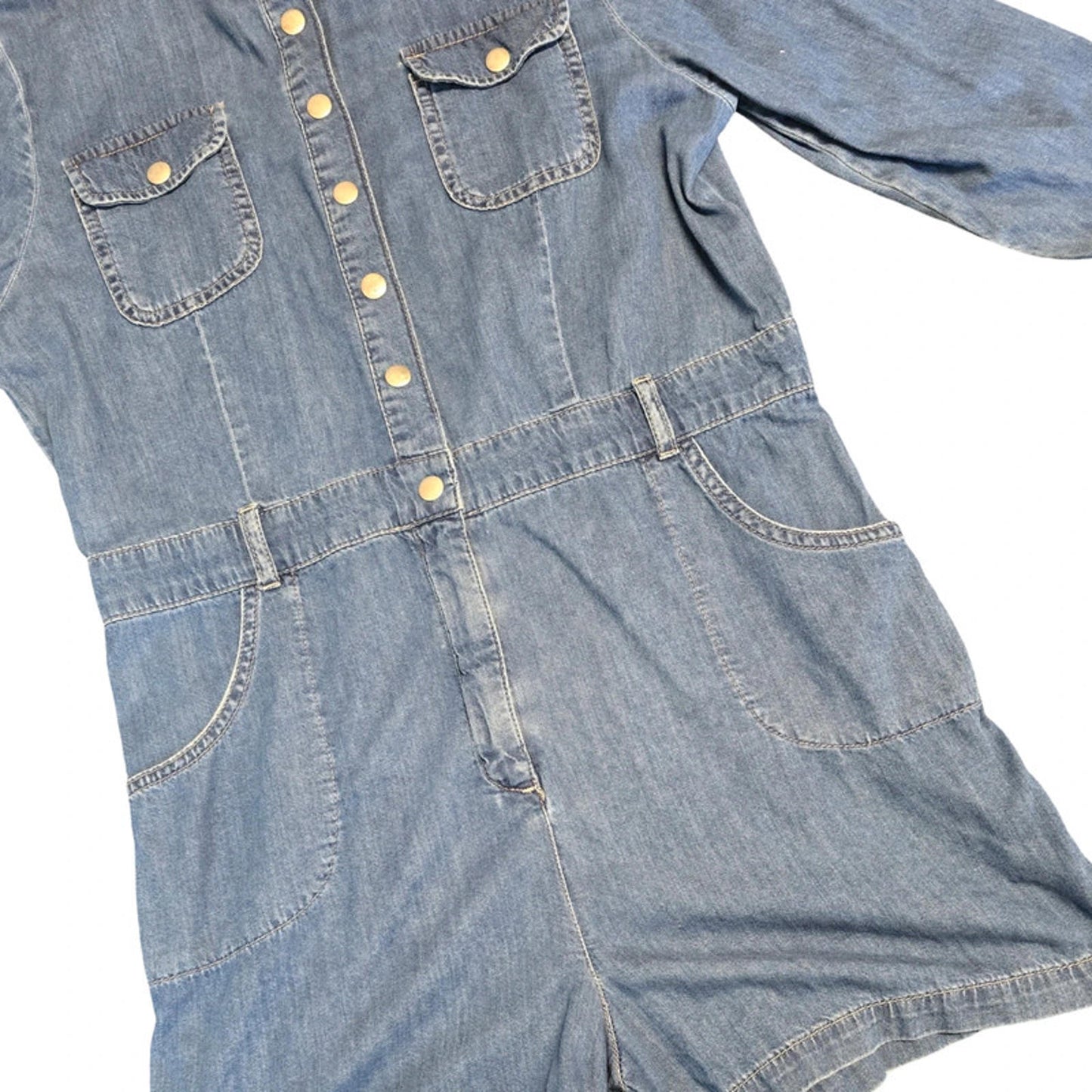 Miss Selfridge Denim Playsuit Blue Size 14 Petite Long Sleeve
