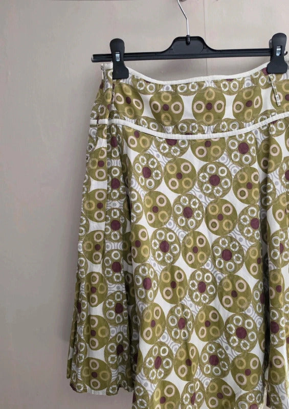 Vintage Y2K Matalan Green Sequin Patterned Flared Knee Length Skirt Size 10