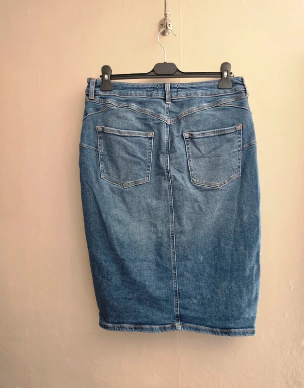 New Look Blue A-Line Denim Knee Length Skirt Size 16