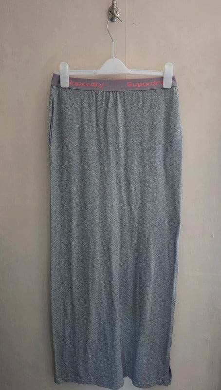 Superdry Grey & Neon Orange Branded Waistband Side-Split Maxi Skirt XS Size 8-10