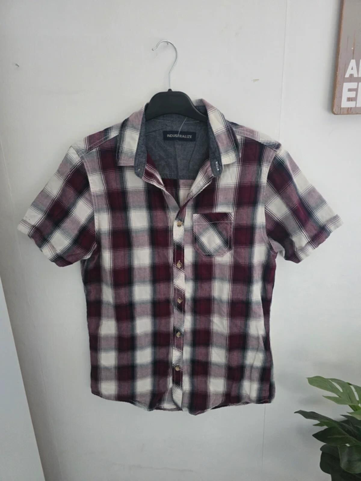 Industrialize Mens Burgundy & White Checked Cotton Shirt Size S