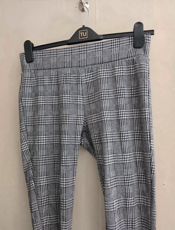 George Grey Checked High-Waisted Stretchy Skinny Trousers / Leggings Size 14