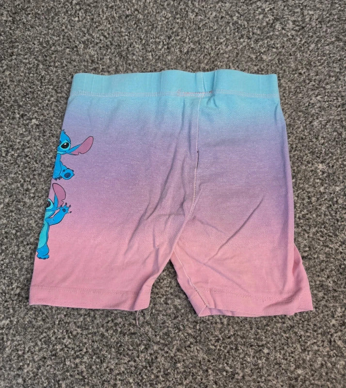 Primark Disney Lilo & Stitch Girls Ombre Pastel Blue Purple Pink Cycling Shorts Age 4-5 Years