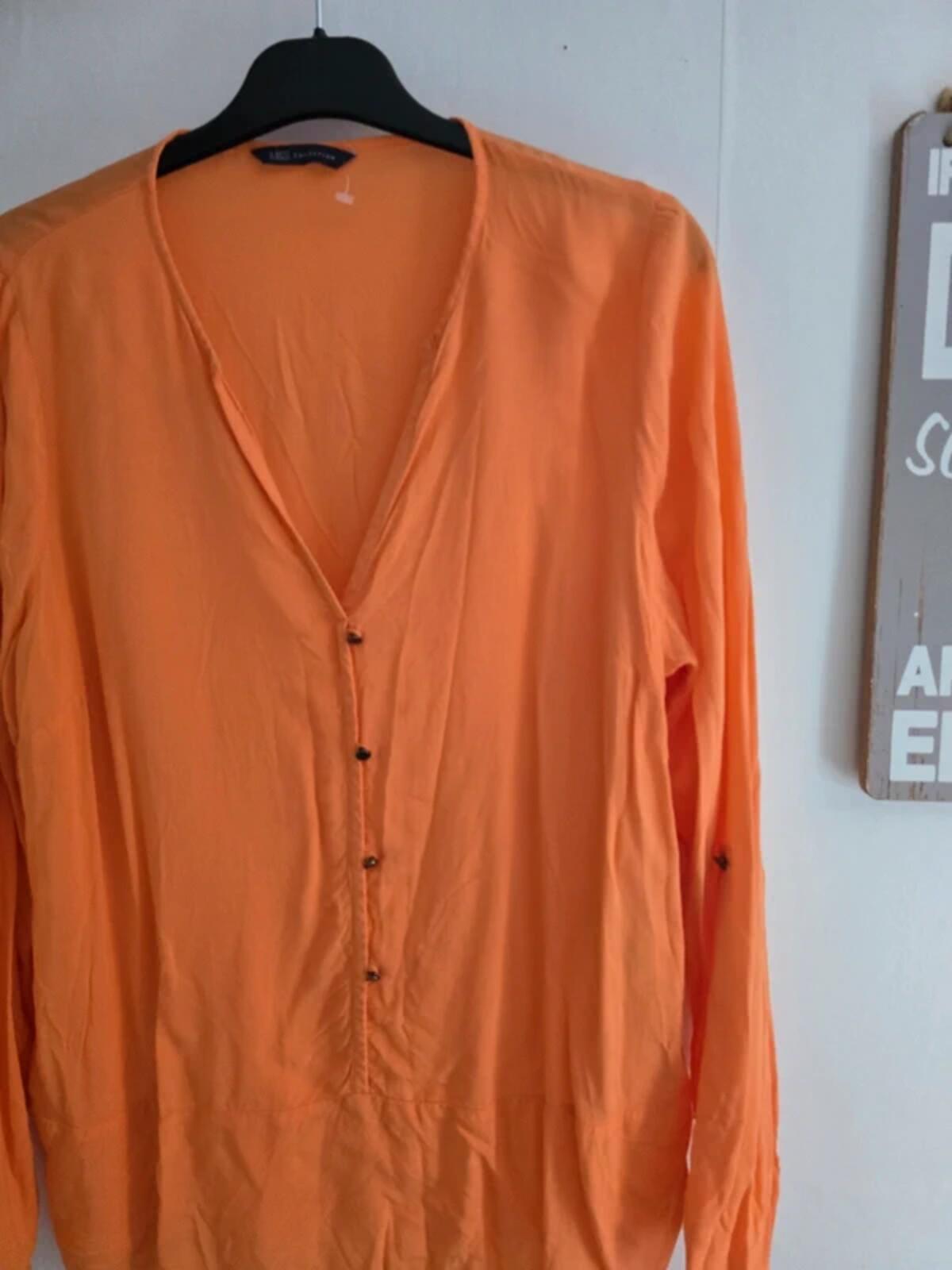 M&S Collection Bright Orange Long-Sleeved V-Neck Blouse Size 14