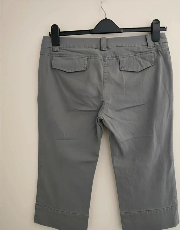 Next Grey Cropped Chino Shorts Size 12 Y2K Bootcut Wide Leg Crop Trousers