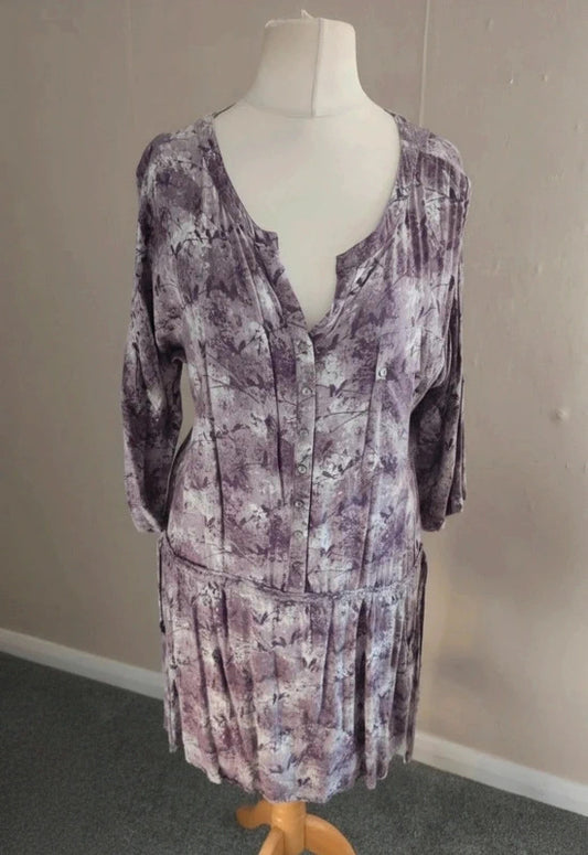 Laura Ashley Purple & Grey Abstract Print Shirt Dress Size 14