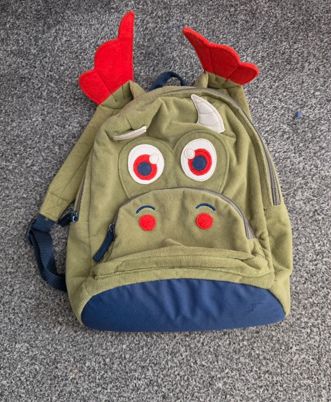 George Green Fleeced Dragon Kids Character Backpack Zip Pocket