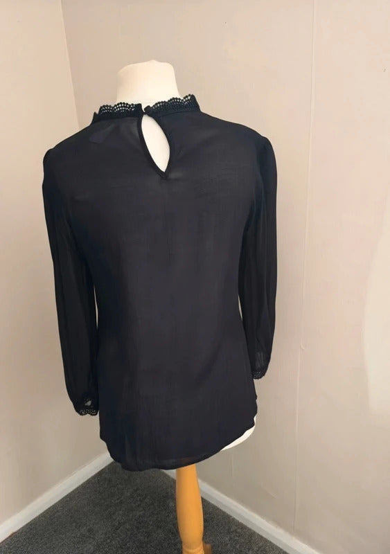 Monsoon Black Beaded High Neck Blouse Size 12 NWT
