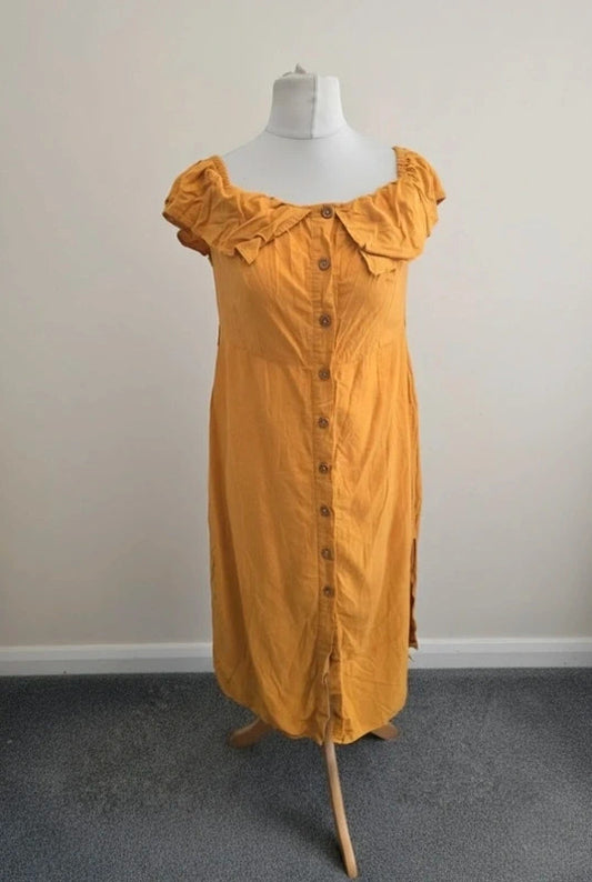 F&F Mustard Yellow Midi Dress Off Shoulder Size 12