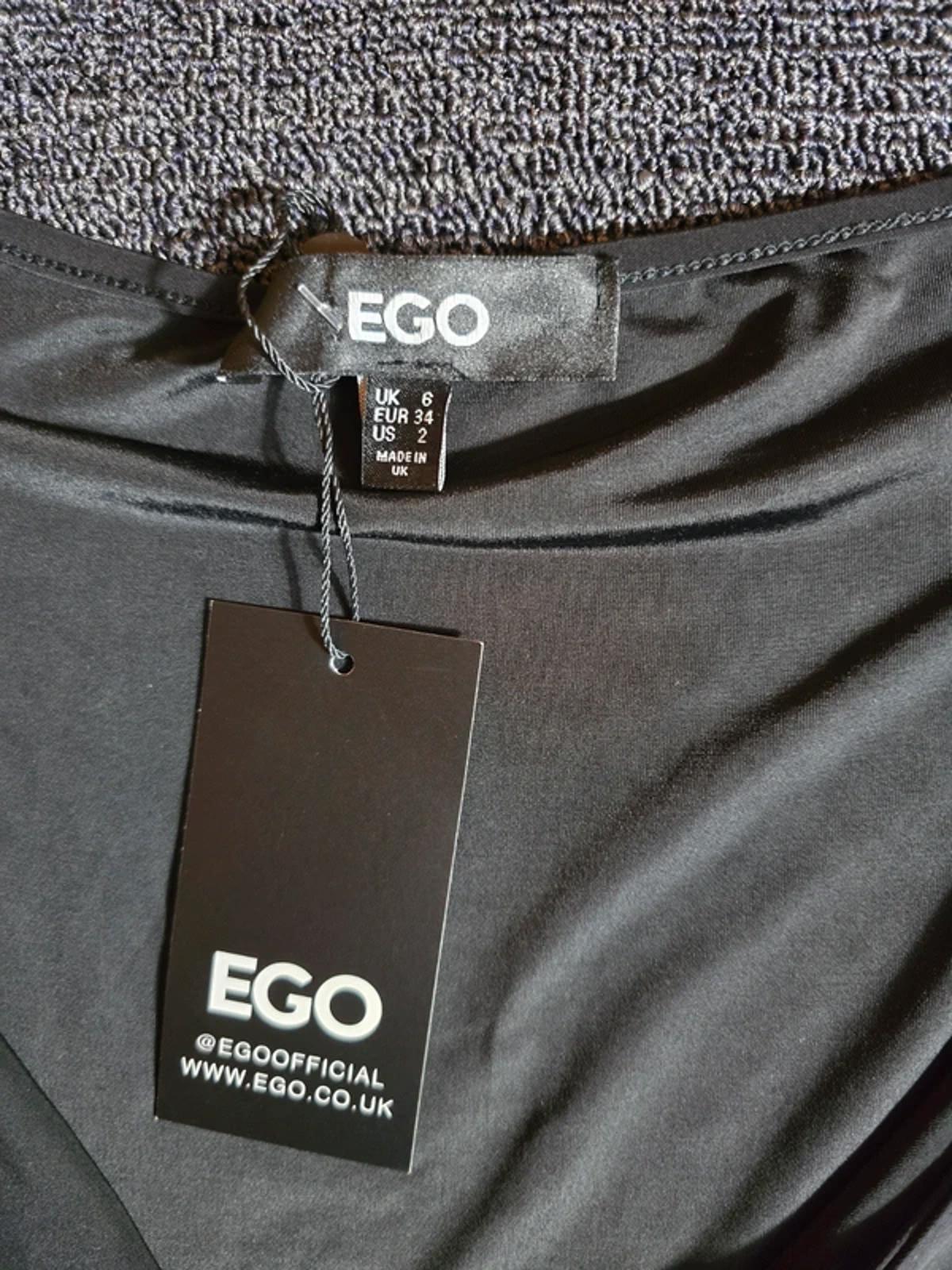 EGO Black Cut Out Bodycon Mini Dress Tie Front Long Sleeve UK Size 6